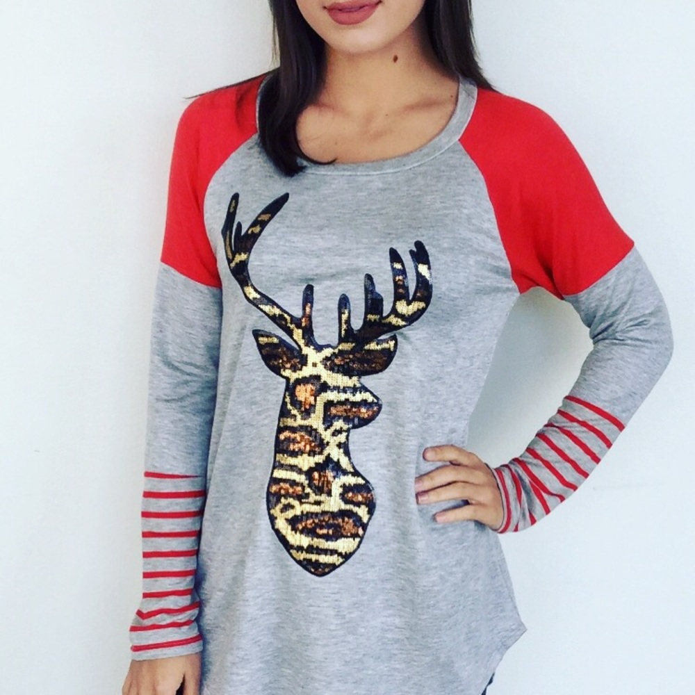 Leopard Sequin Deer Shirt